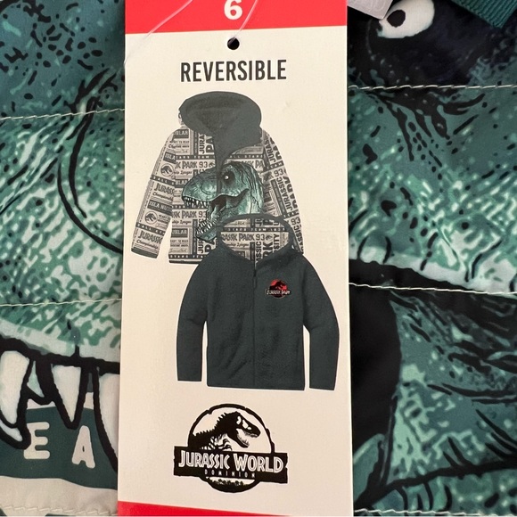 Jurassic Park NWT Kids Reversible Jacket Size 6 Color Green & White - Picture 12 of 16